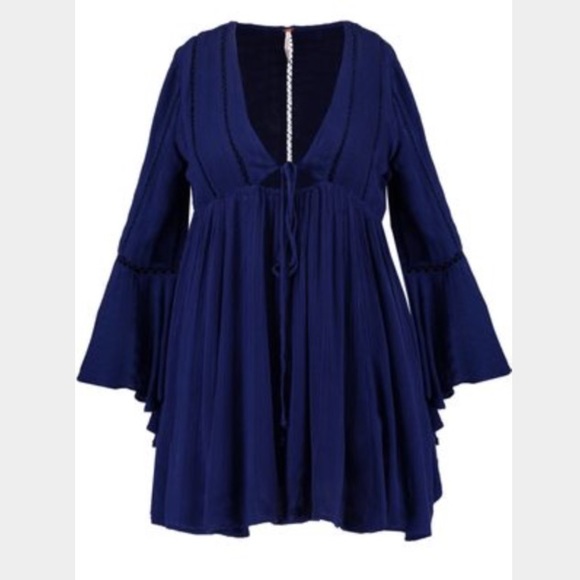 Free People Romeo Bell Sleeve Dress Blue - Picture 8 of 8