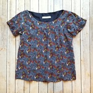Zara Basic Floral Blue Linen Top (S)