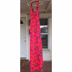 Vintage 1970's Neon Poppy Halter Dress