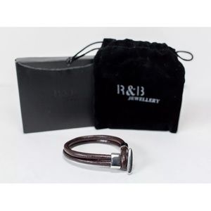 Men Stainless Steel Brown Leather Toggle Bracelet