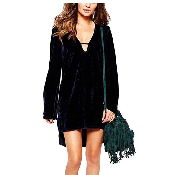 Blue velvet high low dress - Picture 1 of 4