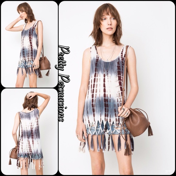 SALE‼️Gray Tie Dyed Fringe Hem Tank Top Tunic - Picture 2 of 8