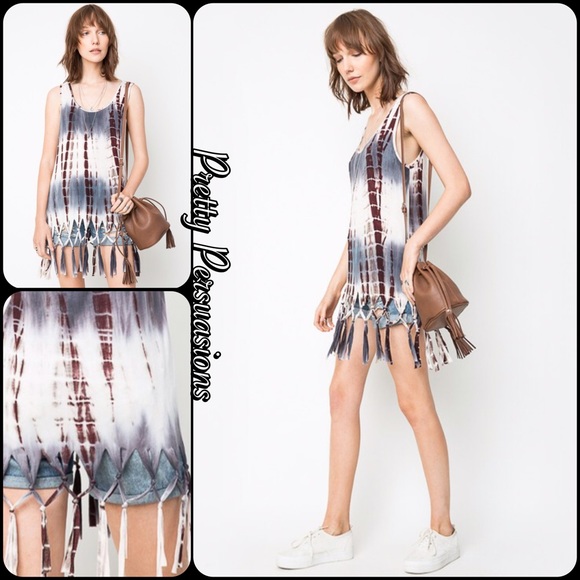 SALE‼️Gray Tie Dyed Fringe Hem Tank Top Tunic - Picture 8 of 8