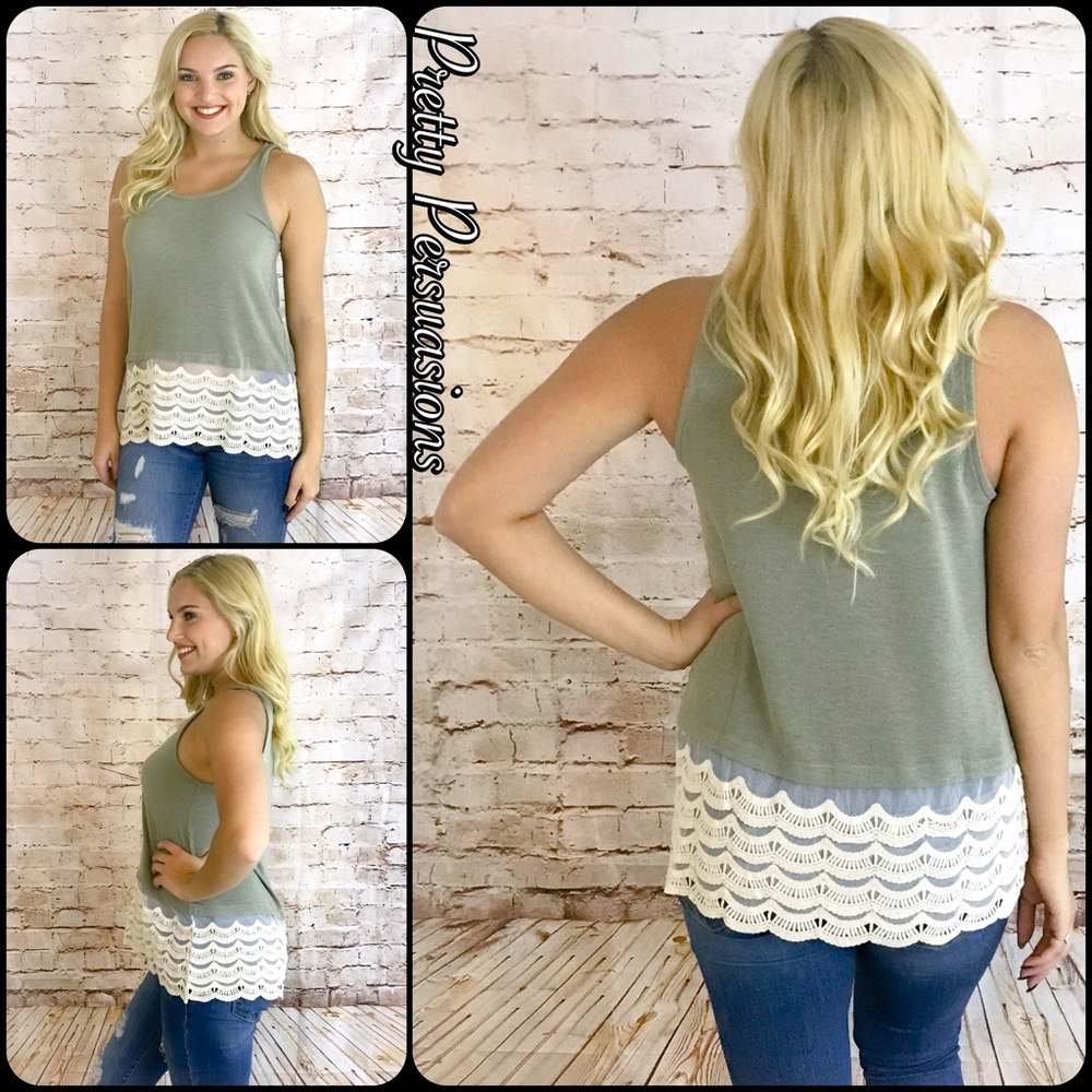 NWT Olive & Cream Lace Crochet Hem Top - Picture 8 of 8