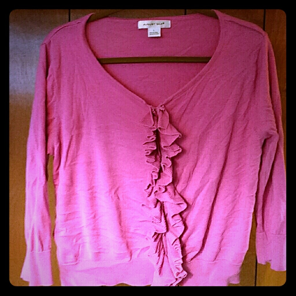 Large hot pink snap button ruffle cardigan