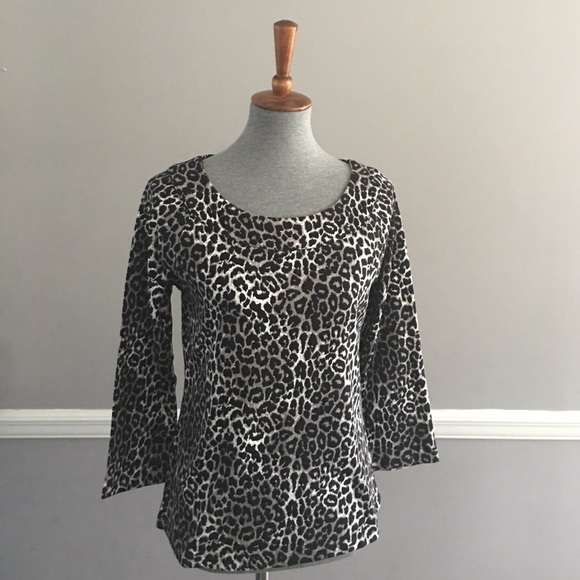 Leopard Print 3/4 Sleeve Tee - Picture 1 of 4
