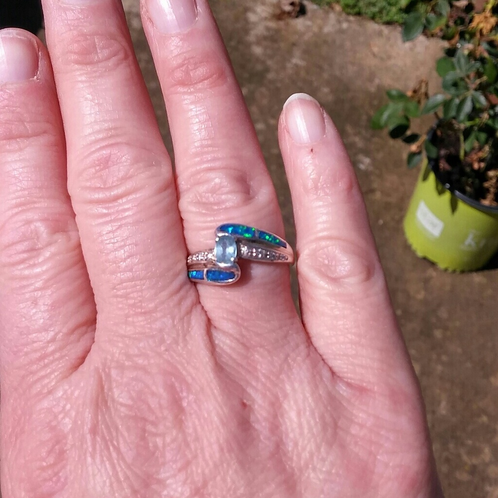 Sterling silver aquamarine and Opal ring
