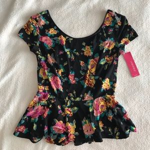 Black floral peplum top