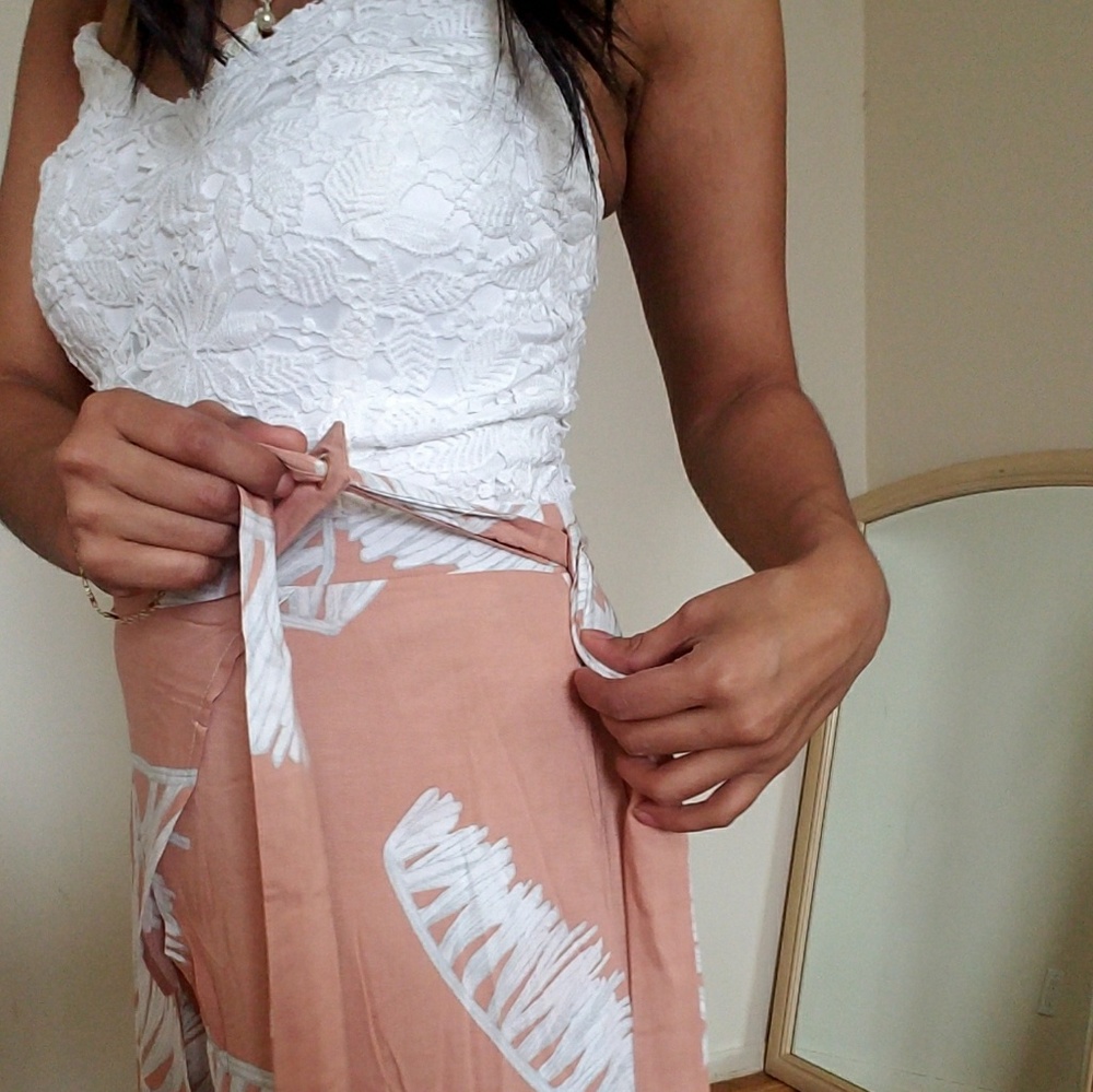 WHITE CROCHET PEACH PRINT ROMPER MAXI - Picture 4 of 8
