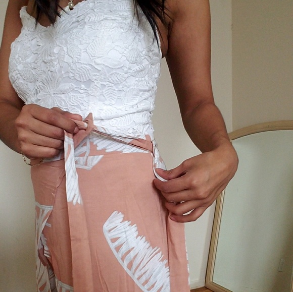 WHITE CROCHET PEACH PRINT ROMPER MAXI - Picture 4 of 8