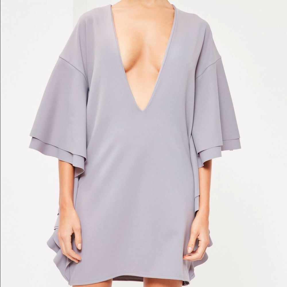 Grey Deep Plunge Dress