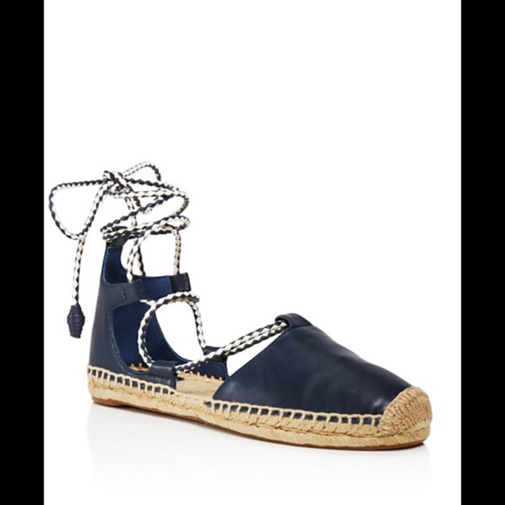 TORY BURCH POSITANO LACE-UP ESPADRILLE BLUE SIZE 8