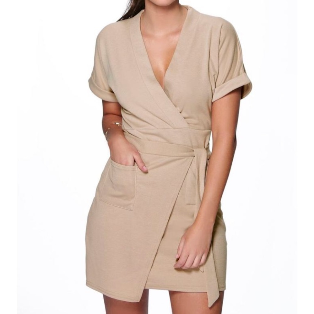 Tan wrap dress