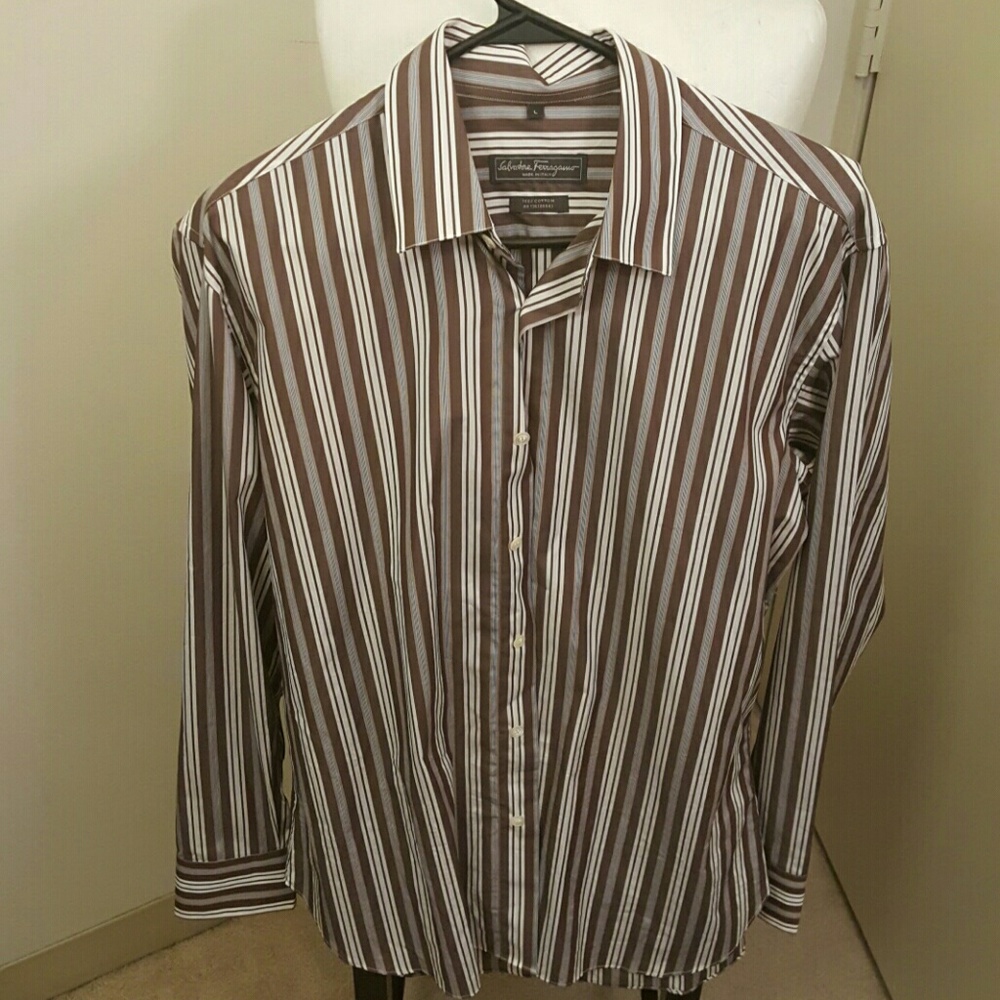 Salvatore ferragamo men's large striped L/S shirt