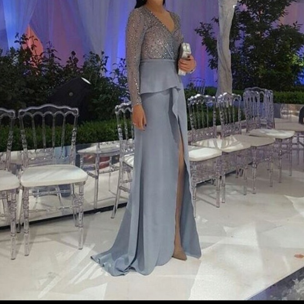 SOLD!!!!!! Terani Couture Faux Wrap Beaded Gown