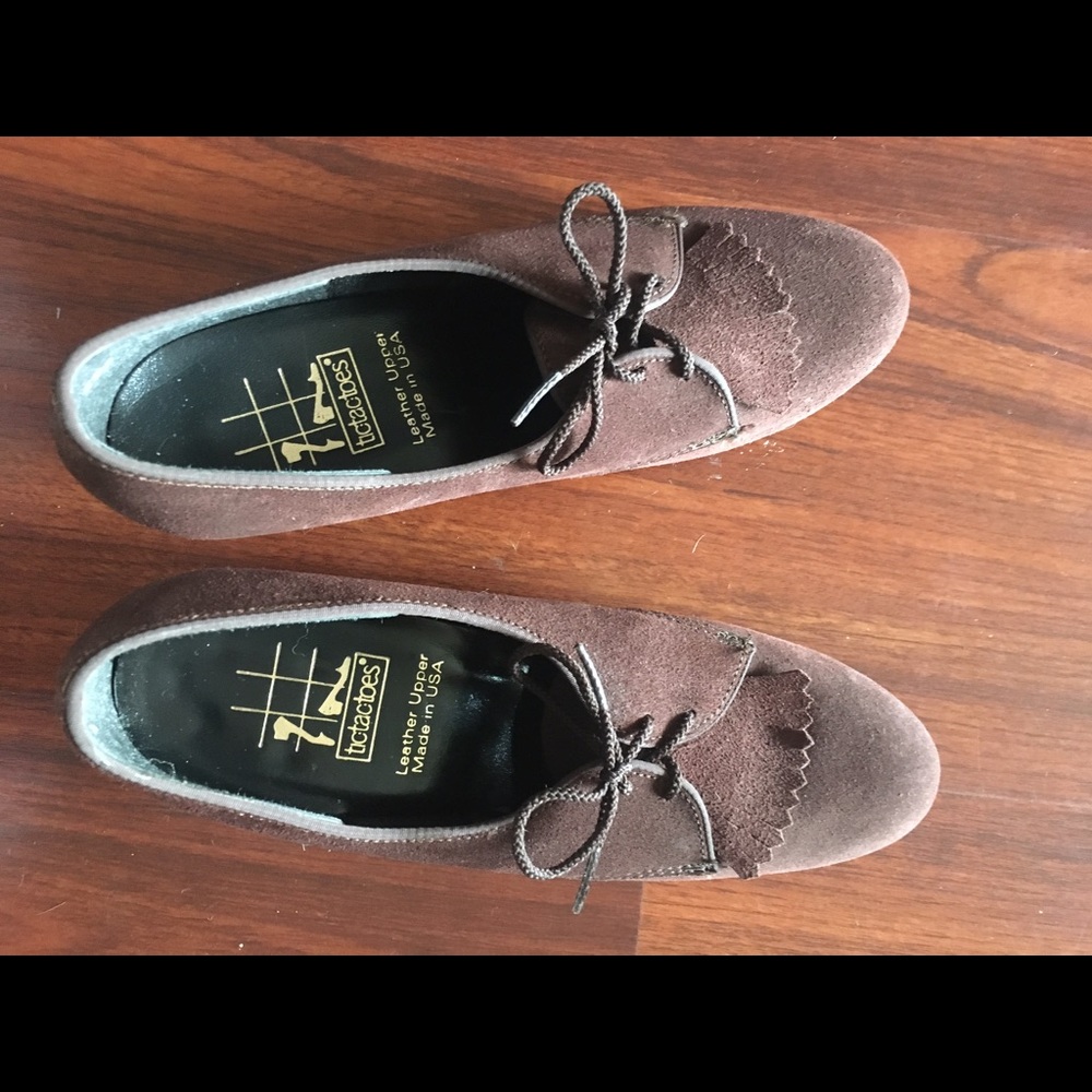 TicTacToes Dance Shoes Brown Suede Oxfords sz 7W