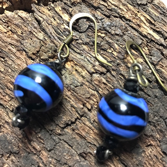 Handmade | Jewelry | Round Royal Blue And Black Swirl Pierced Earrings ...