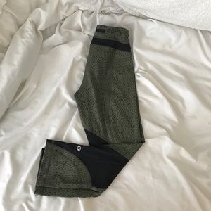 Lulu Army Green Cropped Workout Leggings