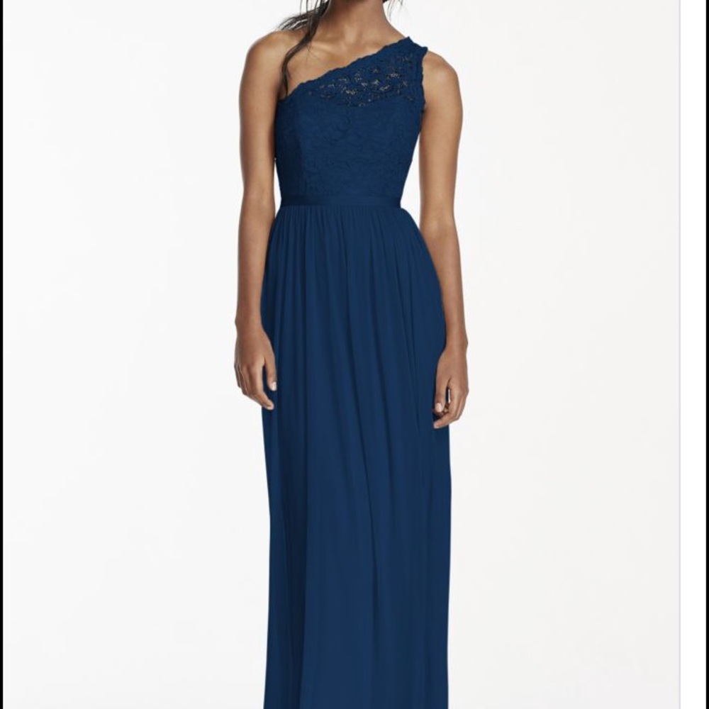 Davids Bridal Long One Strap Lace Bridesmaid dress