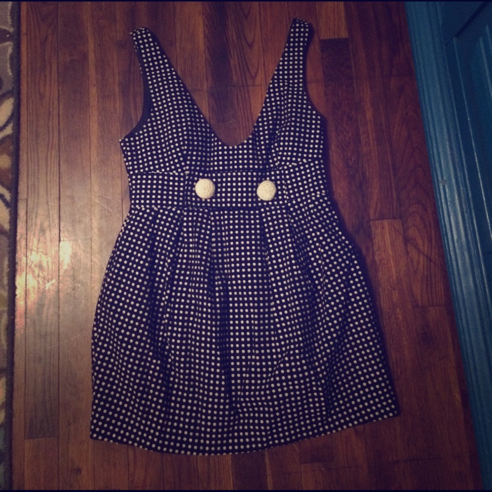Black polka dot dress.