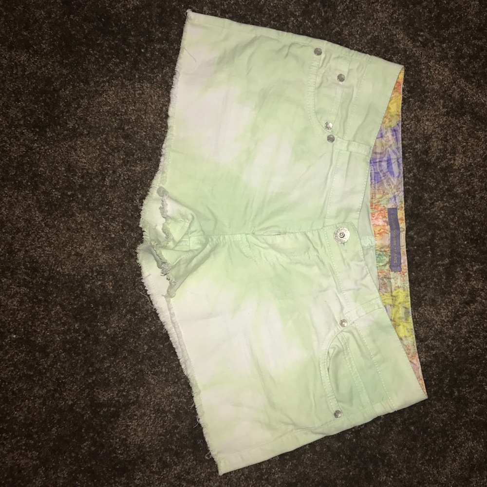 Green tie dye shorts