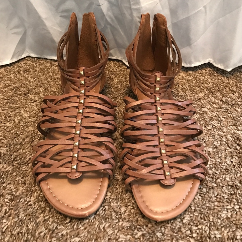 Brown sandals with gold studs