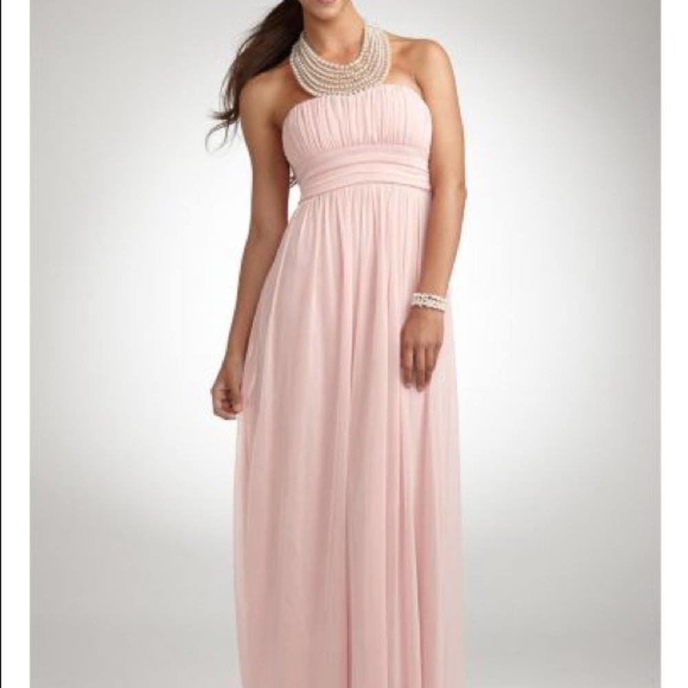 Pearl Jeweled Necklace Halter Mesh Gown