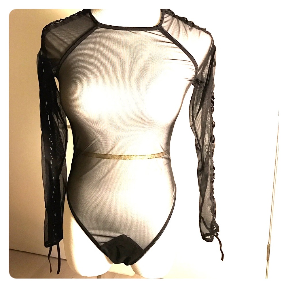 House of Widow Mesh Bodysuit with Laceup Sleeves