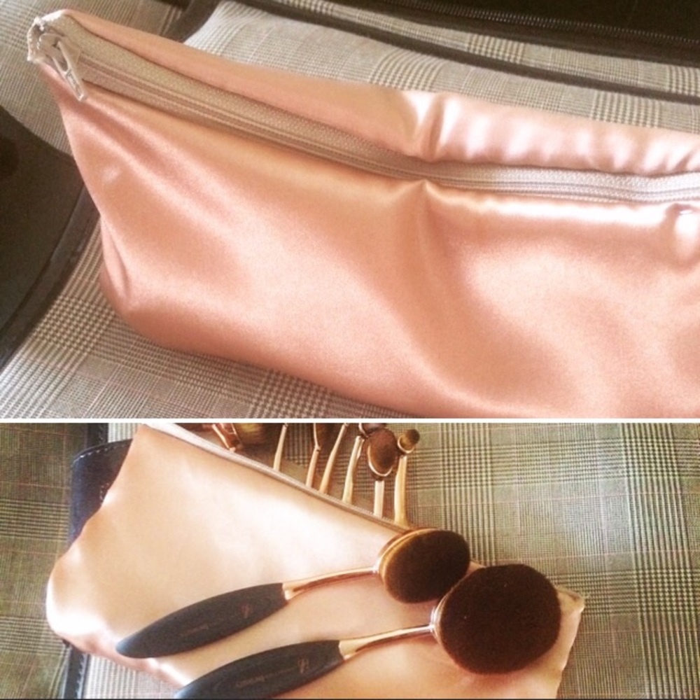 Rose Gold Satin Make Up Bag