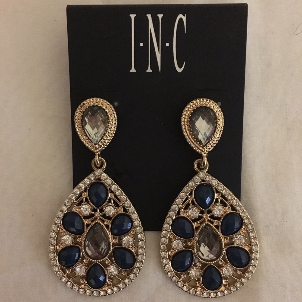 INC Gold Tone Multi-Stone Pave Teardrop Earrings