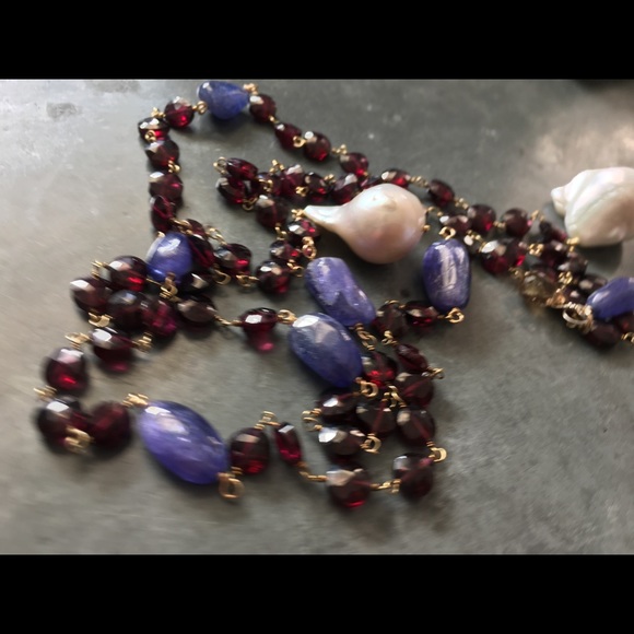 Jewelry - Garnet, Tanzanite and Baroque Pearl Lariat