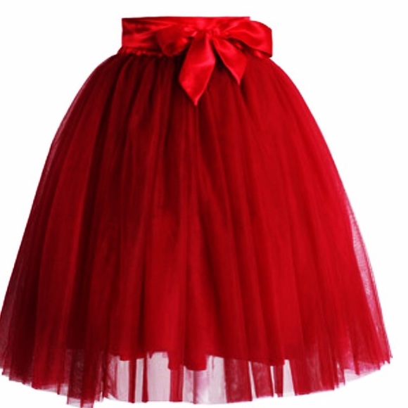 Red Satin Bet Tulle Skirt - Picture 1 of 1