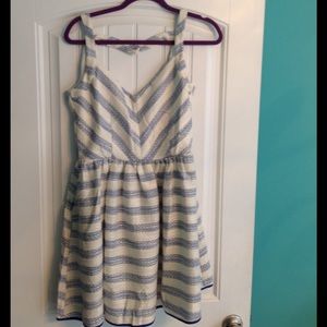 Ivory/blue/gold stitching Line & Dot dress