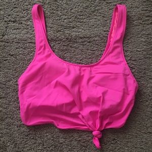 Swim top with knotted tie.