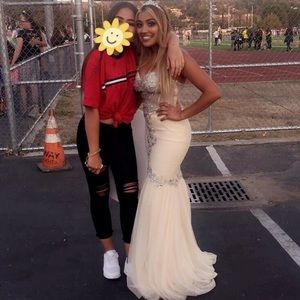 Creme/white mermaid prom dress