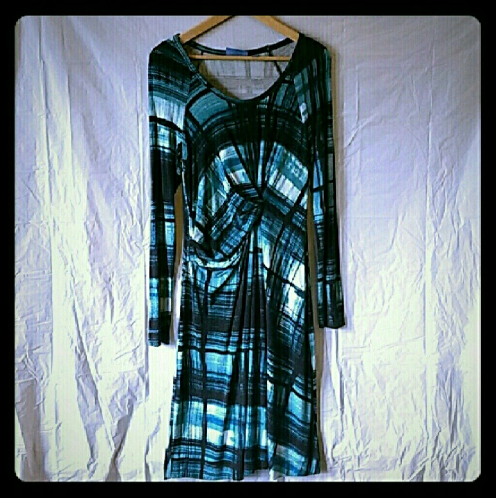 SimplyVera Long Sleeve Blue & Black Dress