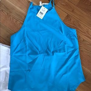 High neck brilliant blue summer top