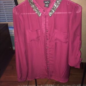 Red sheer button up