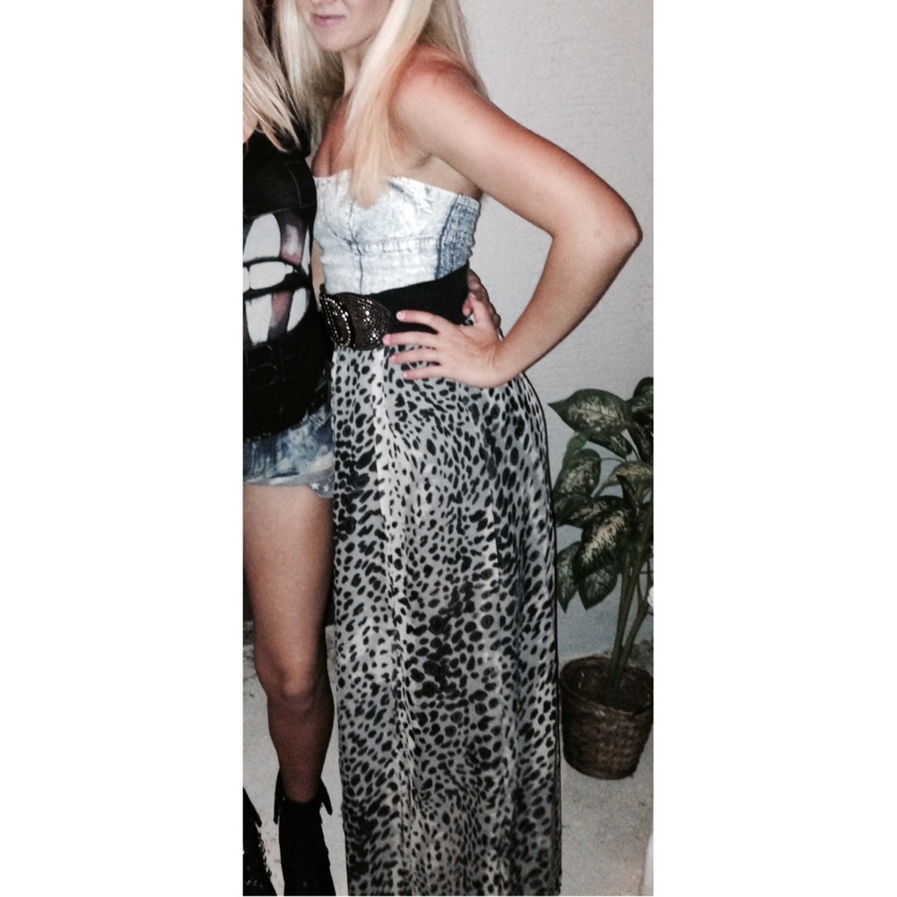 Denim leopard maxi dress