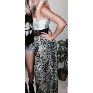 Denim leopard maxi dress