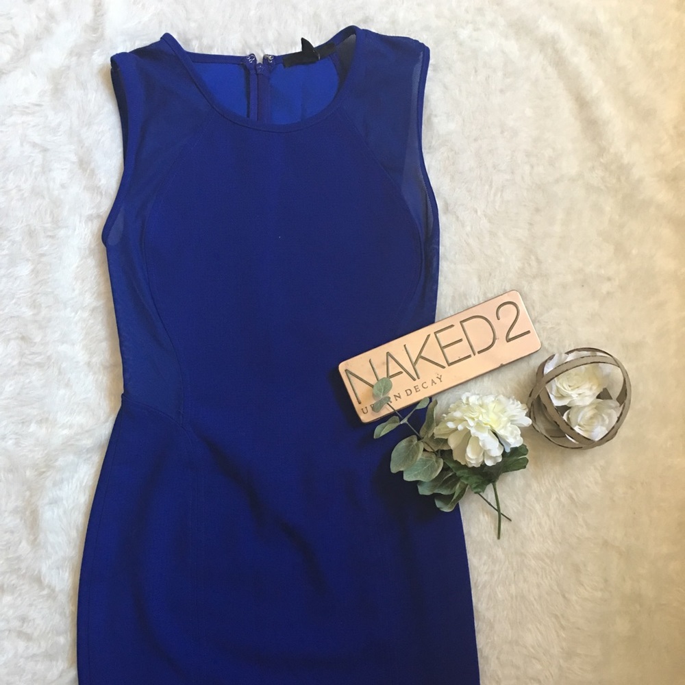 Blue Body Con Party Dress with Mesh