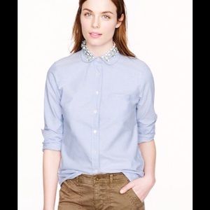 J Crew jeweled Peter Pan collar oxford shirt