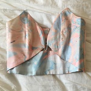 Zimmermann Multi-Colored Marble Strapless Crop Top