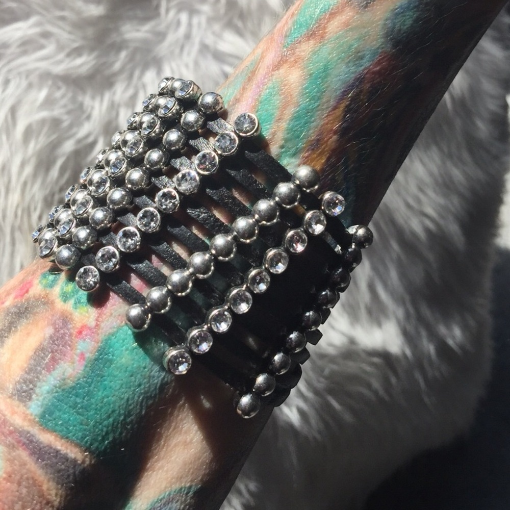 Leather and rhinestone slide bar bracelet!