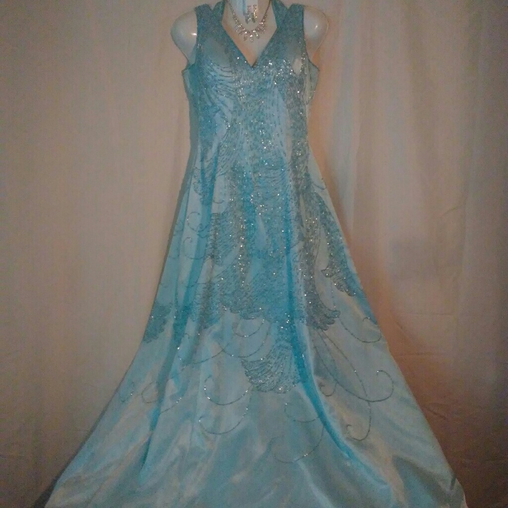Alyce Designs peacock formal dress