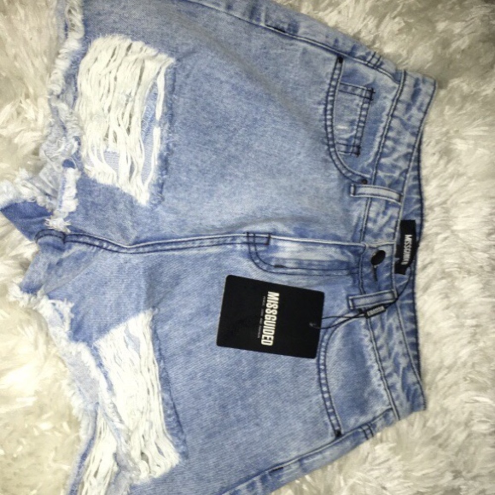 Missguided high waisted distressed denim shorts