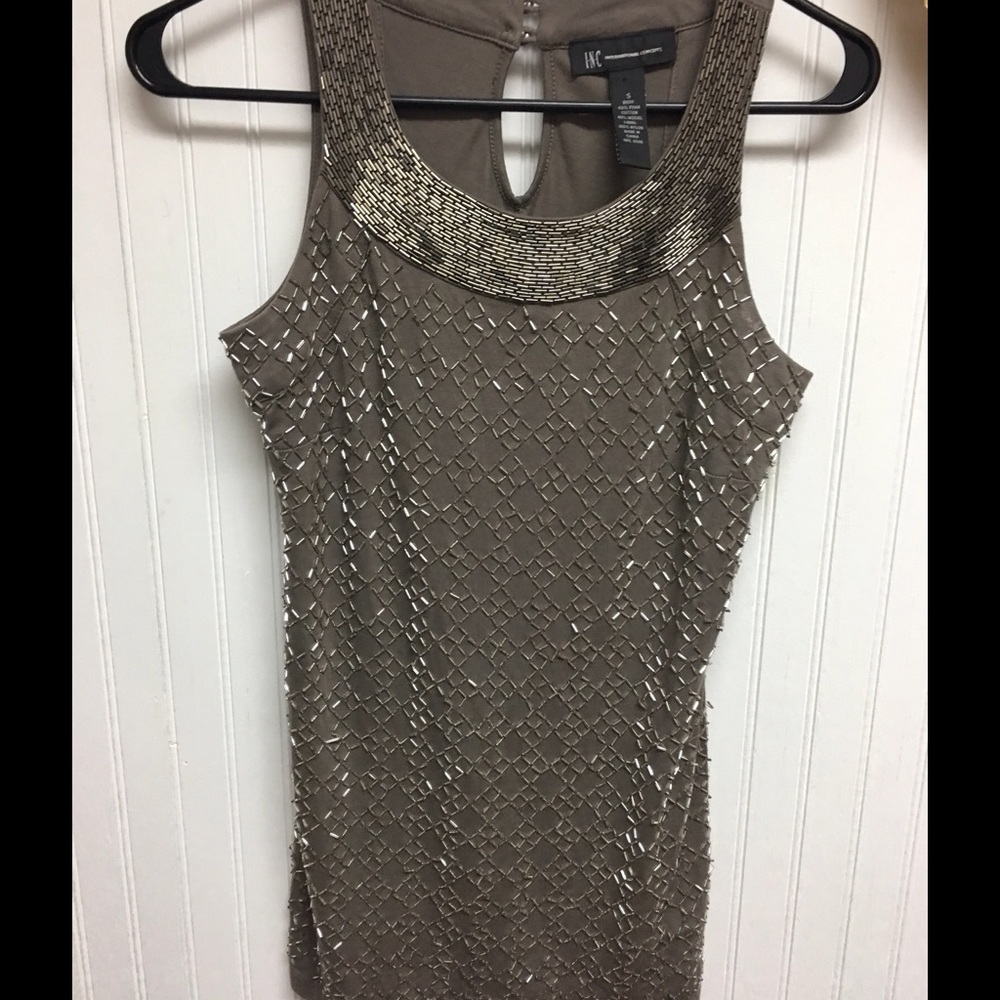 INC.  top, beautiful, grey with beading.