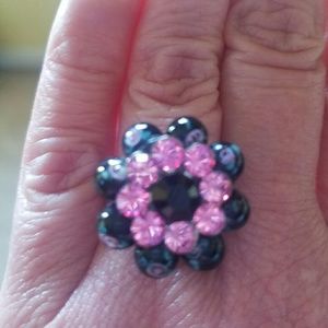 Tarina Tarantino pink crystal black bead ring