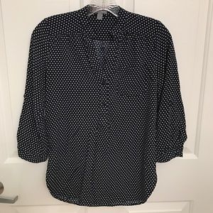 Market & Spruce 3/4 Sleeve Navy Polka Dot Blouse