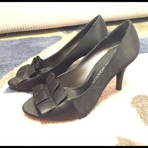 Black Satin Ribbon Peep Toe Pump Heels Bow 7